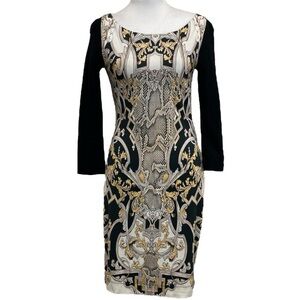 Roberto Cavalli Just Cavalli Black & Gold Baroque Printed Scuba Dress
